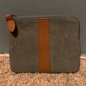 Madewell zip wallet - slate blue with camel stripe